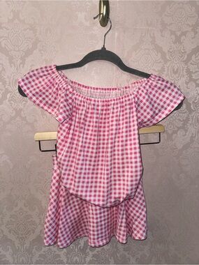 2/$20 The Children's Place Pink Gingham Off-Shoulder Top